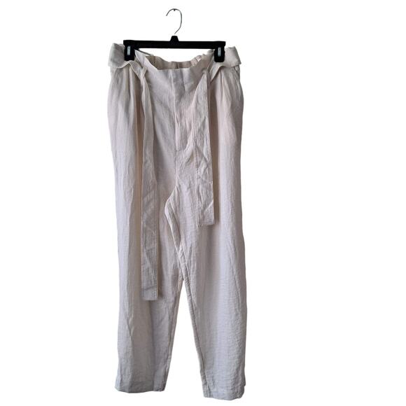 A New Day Womens High Rise Tapered Leg Tie Waist Paperbag Pants Cream Size L NWT - Picture 4 of 13